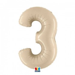 PALLONE NUMERO 3 MYLAR 102cm 40 CREMA
