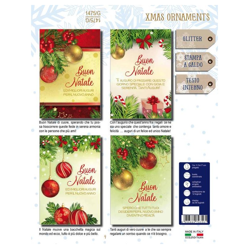 BIGLIETTO AUGURI NATALE 1475/G XMAS ORNAMENTS