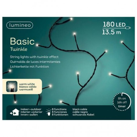 LUCI 180 LED 1350cm FILO NERO - BIANCO CALDO INT/EST 8 FUNZIONI