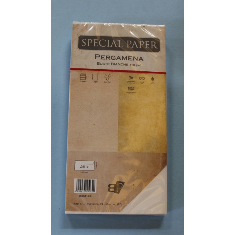 BUSTE 11x22 PERGAMENA BIANCO gr.110 25pz