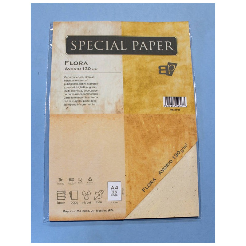 CARTA A4 21x29,7cm FLORA AVORIO gr.130 25fg