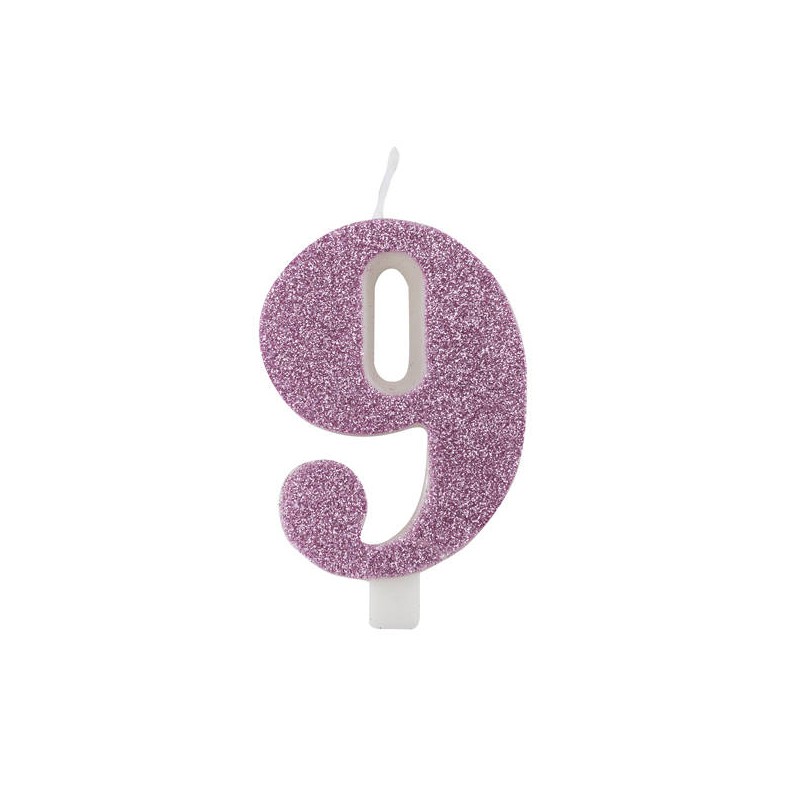 CANDELINA NUMERO 9 GLITTER MALVA 9,5cm