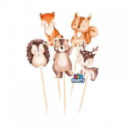 MINI CAKE TOPPER SAGOMATI WOOD ANIMALS 5pz