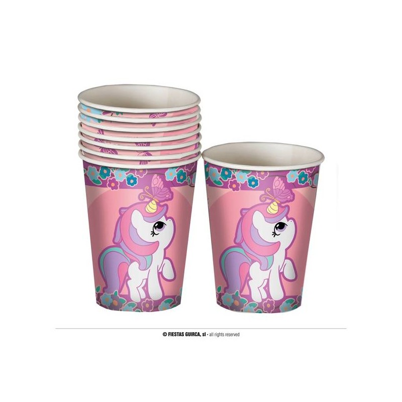BICCHIERI CARTA 200cc UNICORNO ROSA 8pz