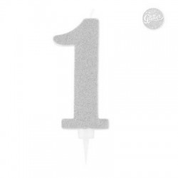 CANDELINA GLITTER N.1 ARGENTO 15,5cm