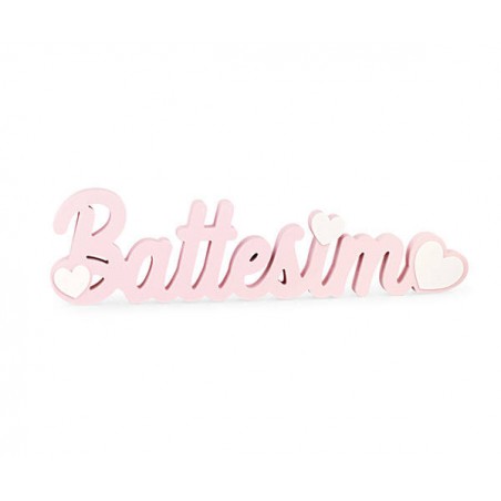 SCRITTA LEGNO BATTESIMO 55x30x14,7cm ROSA