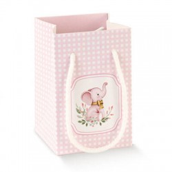 SHOPPER IN CARTA C/CORDINI 9x9x14cm ELEFANTINO ROSA 10pz