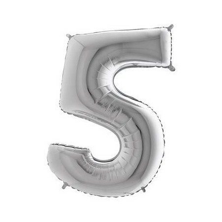 PALLONE NUMERO 5 MYLAR 102cm 40 ARGENTO