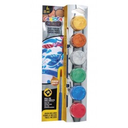 TEMPERA METALLICA IN VASETTO 25ml CON PENNELLO CARIOCA 6pz