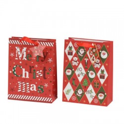BORSA GIFTBAG IN CARTA PLASTIFICATA 12x6,5x16cm 2DISEGNI NATALE ASS.TI 1pz