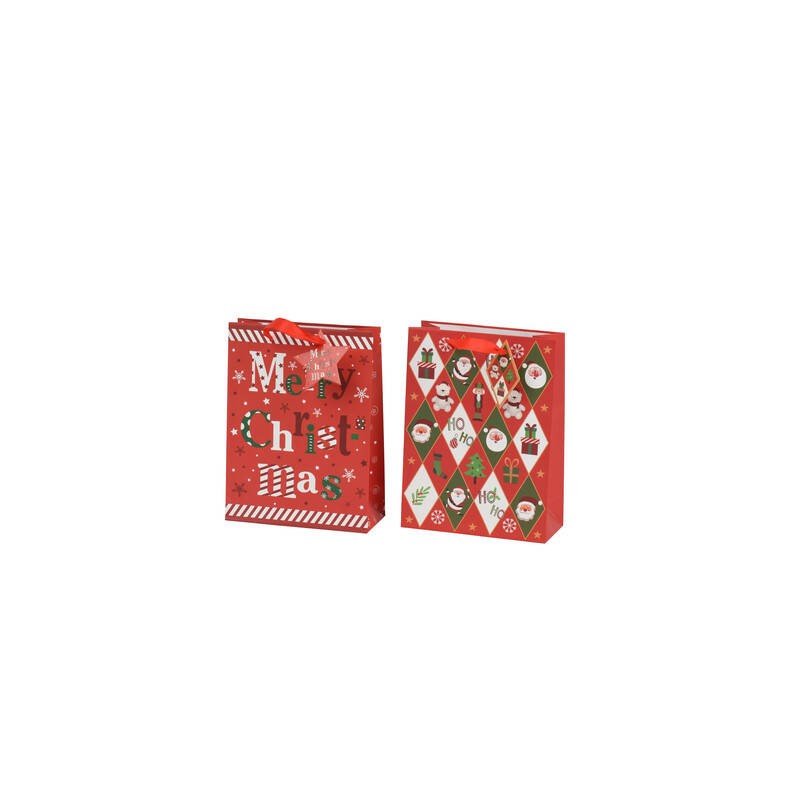 BORSA GIFTBAG IN CARTA PLASTIFICATA 12x6,5x16cm 2DISEGNI NATALE ASS.TI 1pz