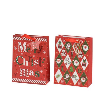 BORSA GIFTBAG IN CARTA PLASTIFICATA 12x6,5x16cm 2DISEGNI NATALE ASS.TI 1pz