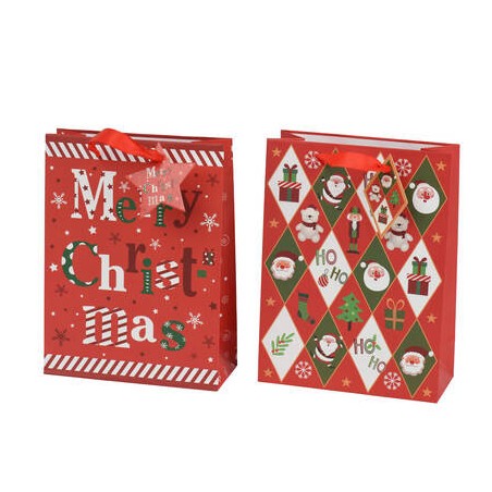 BORSA GIFTBAG IN CARTA PLASTIFICATA 30x12x42cm 2DISEGNI NATALE ASS.TI 1pz