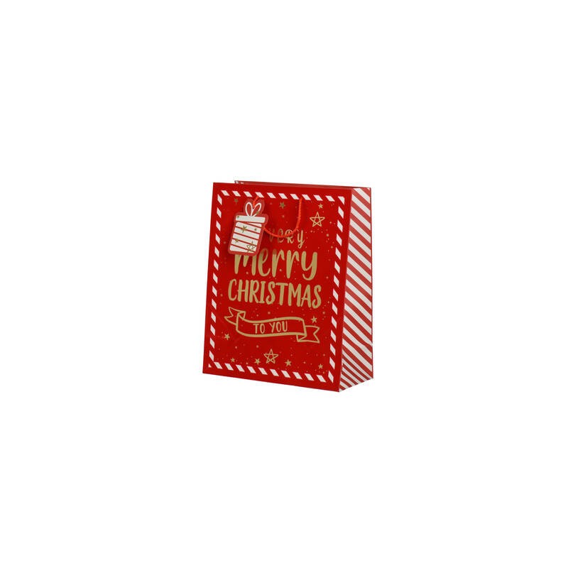 BORSA IN CARTA 16,5x7,6x19cm MERRY CHRISTMAS ROSSO/ORO