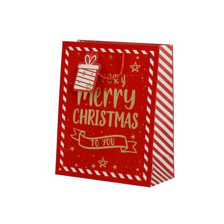BORSA IN CARTA 16,5x7,6x19cm MERRY CHRISTMAS ROSSO/ORO