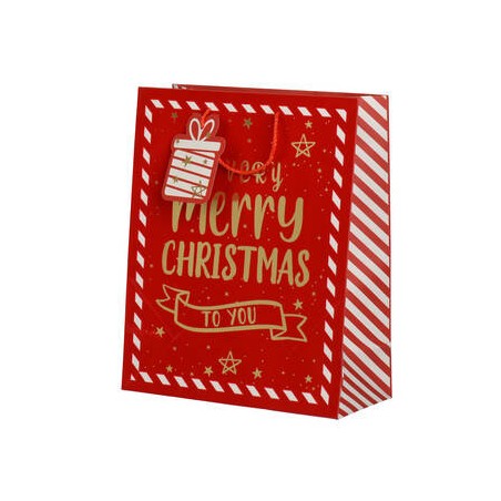 BORSA IN CARTA 26x12x32cm MERRY CHRISTMAS ROSSO/ORO