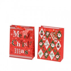 BORSA GIFTBAG IN CARTA PLASTIFICATA 18x8x24cm 2DISEGNI NATALE ASS.TI 1pz