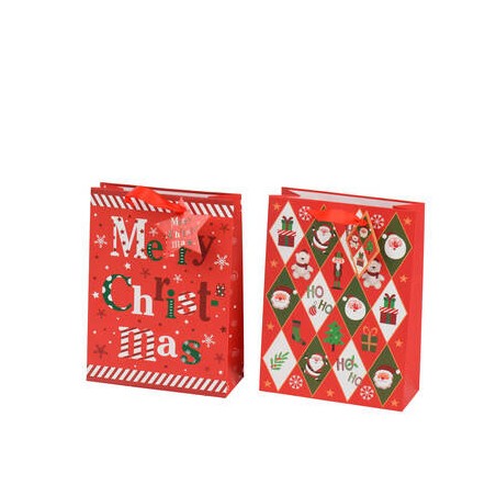 BORSA GIFTBAG IN CARTA PLASTIFICATA 18x8x24cm 2DISEGNI NATALE ASS.TI 1pz
