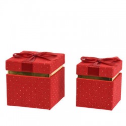 SCATOLA QUADRATA IN VELLUTO ROSSO E STRASS C/FIOCCO 12,5x12,5x12,5