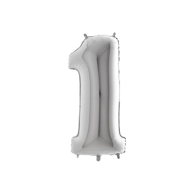 PALLONE NUMERO 1 MYLAR 102cm 40 ARGENTO