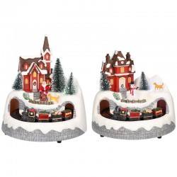 VILLAGGIO C/TRENO IN MOVIMENTO LUCI E SUONO 20x20x22cm