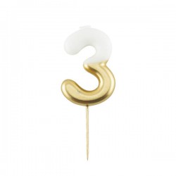 CANDELINA NUMERO 3 BIANCO/ORO 10,5cm