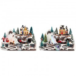 VILLAGGIO MONTAGNA INNEVATA C/TRENO E CHIESA 30x19x19cm...