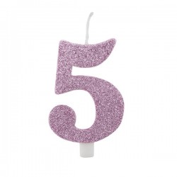 CANDELINA NUMERO 5 GLITTER MALVA 9,5cm