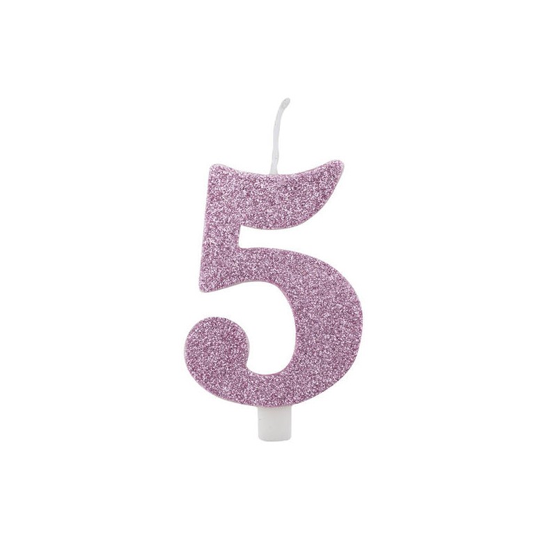 CANDELINA NUMERO 5 GLITTER MALVA 9,5cm