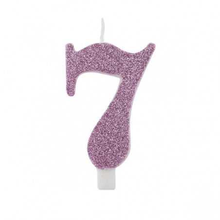 CANDELINA NUMERO 7 GLITTER MALVA 9,5cm