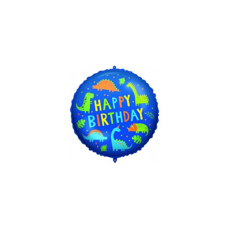 PALLONE TONDO MYLAR HAPPY BIRTHDAY DINO 45cm