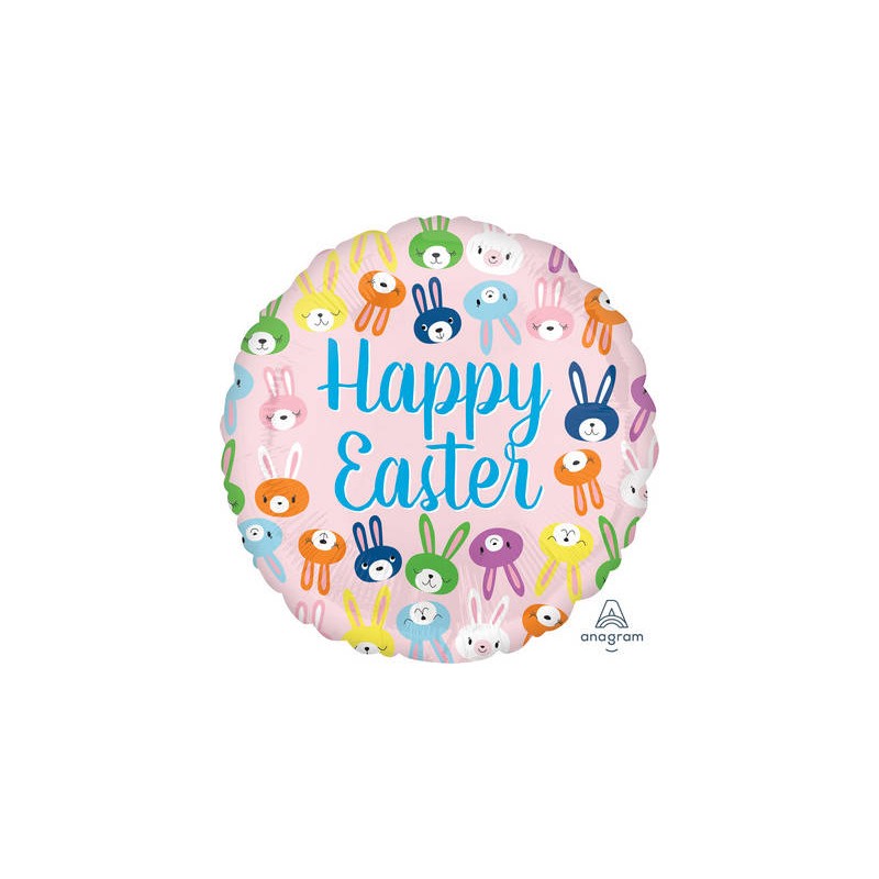 PALLONE MYLAR 17'' HAPPY EASTER CUTE BUNNY FACES 42cm