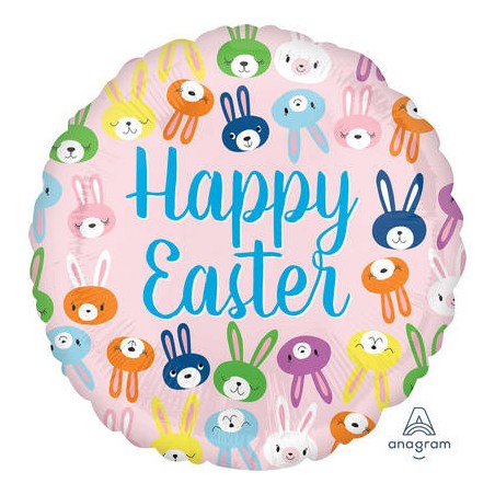 PALLONE MYLAR 17'' HAPPY EASTER CUTE BUNNY FACES 42cm