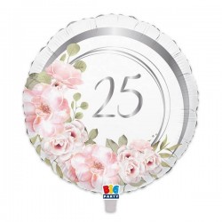 PALLONE MYLAR TONDO 45cm 25° ANNIVERSARIO FLORAL
