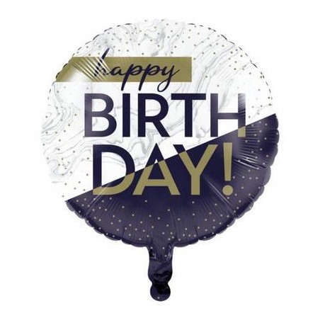 PALLONE MYLAR 18'' HAPPY BIRTHDAY NAVY&GOLD 45cm