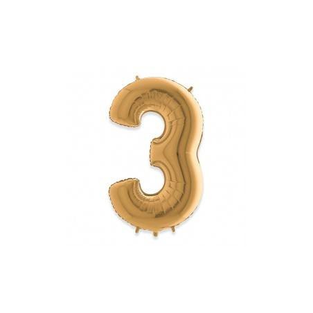 PALLONE NUMERO 3 MYLAR 102cm 40 ORO
