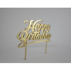CAKE TOPPER PLEXY HAPPY BIRTHDAY H15cm COL.ORO