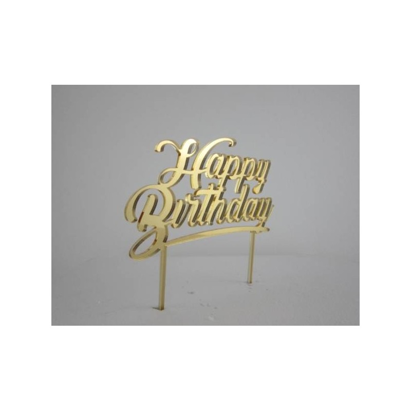 CAKE TOPPER PLEXY HAPPY BIRTHDAY H15cm COL.ORO