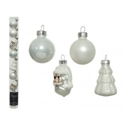 PALLINE VETRO ø3 DECO MIX TUBO 9pz MAT GLITTER BIANCO