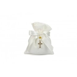 SACCHETTO COTONE CON CIONDOLO CROCE 9x11cm 10pz