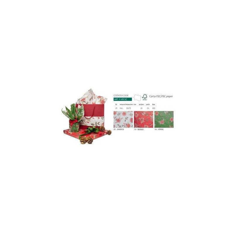 CARTA VELINA 50x70cm PNP 24 FOGLI STELLA DI NATALE 12-ROSSO