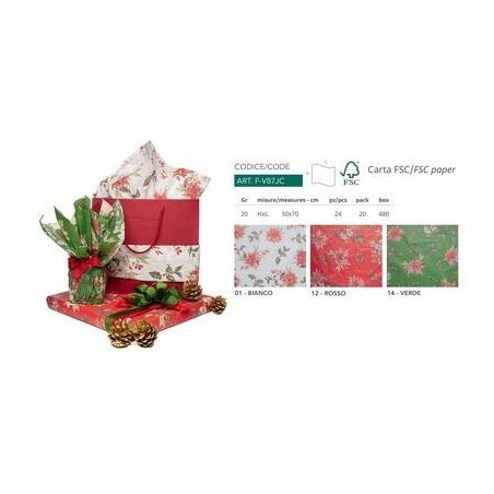 CARTA VELINA 50x70cm PNP 24 FOGLI STELLA DI NATALE 12-ROSSO