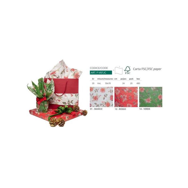 CARTA VELINA 50x70cm PNP 24 FOGLI STELLA DI NATALE 01-BIANCO