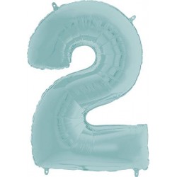 PALLONE NUMERO 2 MYLAR 66cm 26" AZZURRO PASTELLO