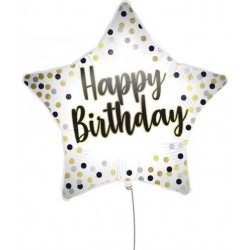 PALLONE MYLAR STELLA 45cm HAPPY BIRTHDAY BIANCO-ORO