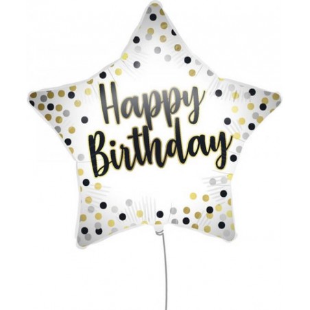 PALLONE MYLAR STELLA 45cm HAPPY BIRTHDAY BIANCO-ORO