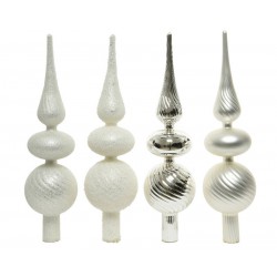 PUNTALE ALBERO IN VETRO 4ass ARGENTO-BIANCO H.31cm 1pz