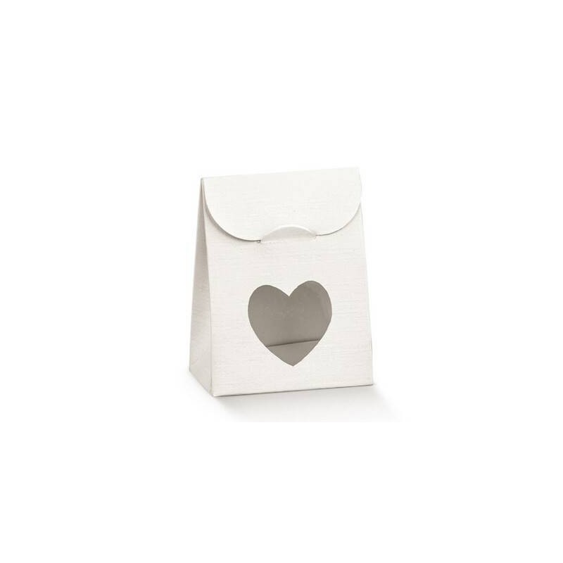 SACCHETTO C/FINESTRA CUORE 6x3,5x8cm FIBRA BIANCO 10pz