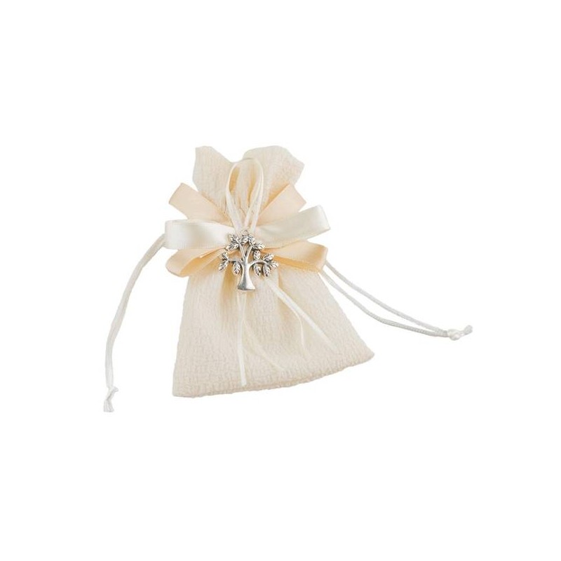 SACCHETTO AVORIO C/ALBERO VITA METALLO H.11cm 12pz