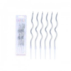 CANDELINE ONDULATE 12cm ARGENTO 6pz